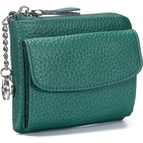 Women Wallets Genuine Leather Lady Mini Zipper Coin Purse Female Small Change Purse Credit Card Holder Coin Wallet with Key Ring