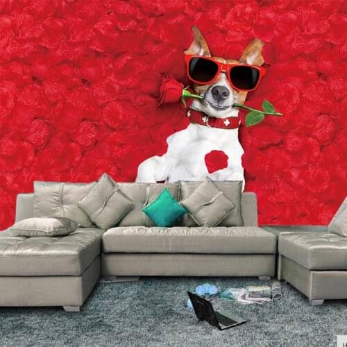 Creative Wallpaper Painting Dog Rose Art Mural removable vinyl pvc poster decals wall stickers Living Room Home Decor