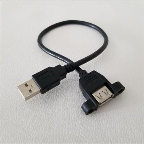 Screw lock panel Mount USB 2.0 Type A male to female extension Data power charge cable Cord 30cm