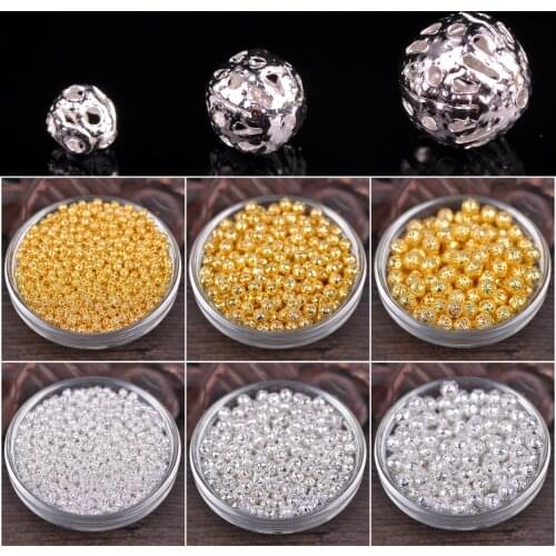 4mm 6mm 8mm Round Hollow Brass Metal Loose Spacer Beads Lot For Jewelry Making DIY Crafts