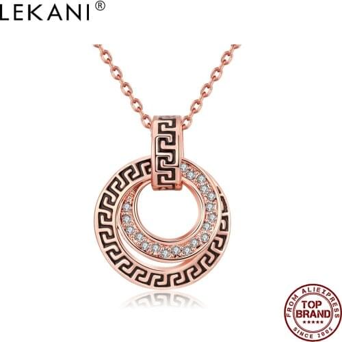 LEKANI Pendant Necklaces For Women Fashion Secret Double Wheel With Czech Drill Rose Gold Necklace Anniversary Jewelry Hot Sale