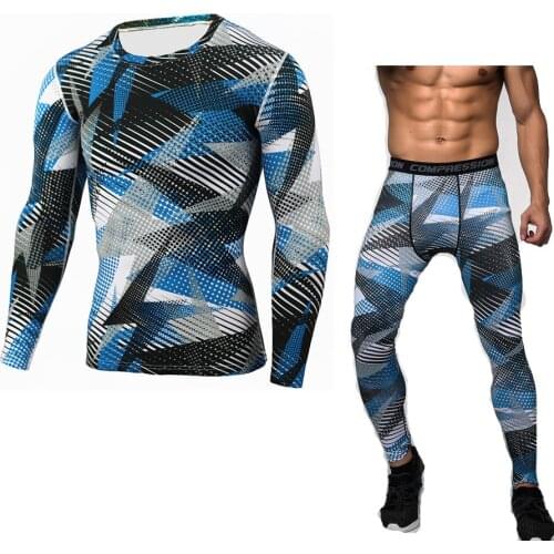 Men sports set tracksuits moto compress shirt fitness pants skin tight long sleeves rashguard training clothes mma gym yoga suit