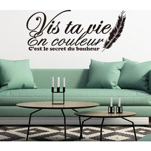 Stickers French Citation Vis Ta Vie En Couleur Vinyl Wall Art Decals Wallpaper Living Room Home Decor Poster House Decoration