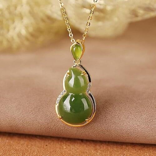 Natural Jade Hotian Jade Pendant Jade Pendant Womens Gold Inlaid with Jade Jasper Gourd Jade Pendant Jade Pendant Hanging Ornam