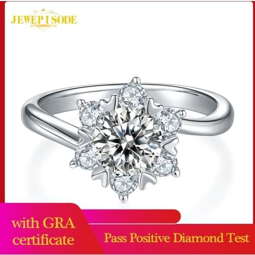Jewepisode New Classic 100% 925 Sterling Silver 1ct D Color Real Moissanite Engagement Ring Wedding Bands for Women Fine Jewelry