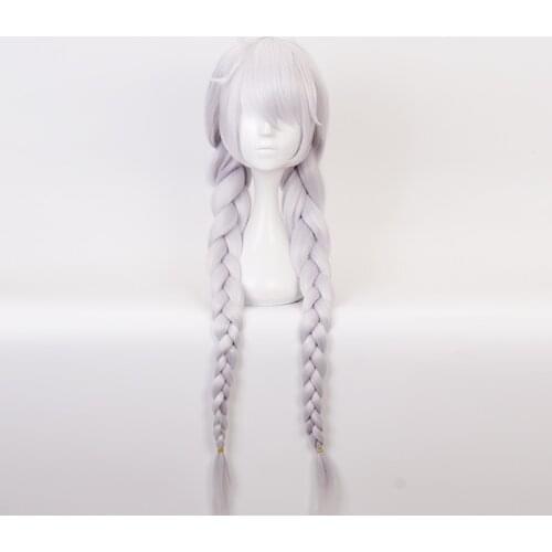Kiana Kaslana Wigs Silver Long Double Braids Synthetic Hair Cosplay Wigs Heat Resistance Fiber Party Halloween Costume Wigs