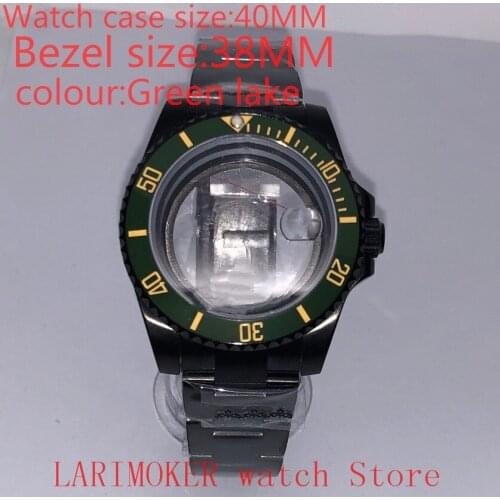 Suitable for NH35 NH36 Miyota 8215 40mm 904L stainless steel case, transparent black back cover, with bezel,green lake colour