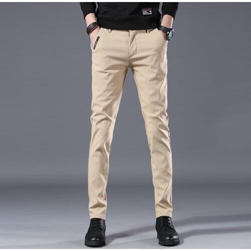 Casual Pants Men Slim fit Straight-Cut Stretch Pants Middle-aged Business Casual Pants Male Light Pants