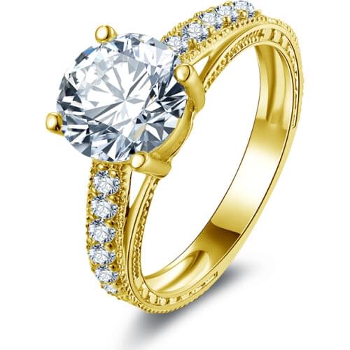 QYI 14K Solid Yellow Gold Women Jewelry Rings Oval Cut Sona Simulated Diamond Engagement Wedding Band Ring Free Shipping