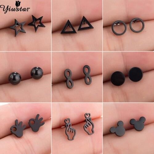 Yiustar Stainless Steel Minimalist Geometric Stud Earrings Triangle Round Ball Star Moon Earrings Women Girls Fashion Jewelry