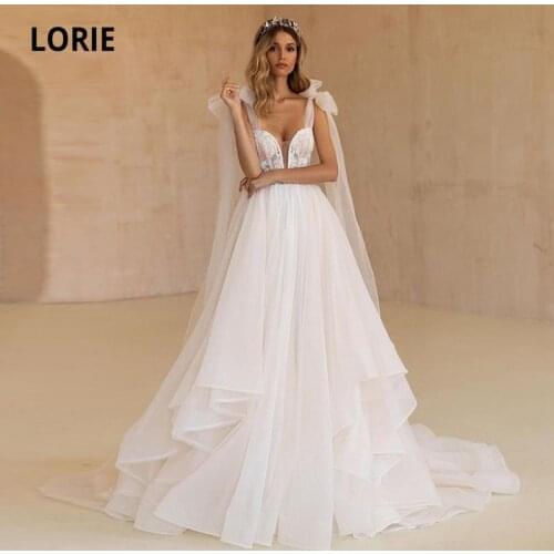 LORIE Boho Wedding Dress Spaghetti Strap Appliques Lace Tulle Custom Made Princess Wedding Gown Bridal Dress 2021