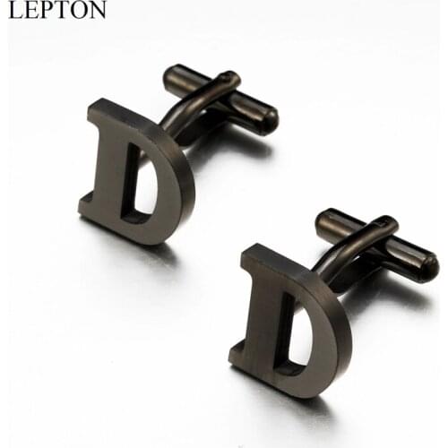 Lepton Stainless steel Letters Cufflinks for Mens Black & Silver Color Letter D of alphabet Cuff links Men Shirt Cuffs Button