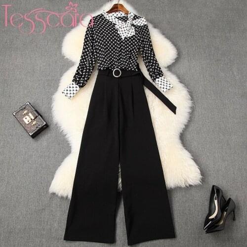 TESSCARA Women Runway Designer Elegant Pant Suit Set High Quality Office Cocktail Party Two-piece Suits Letter Print Pants Sets