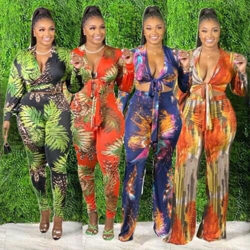 Casaul Women Tracksuit Two Piece Set Print Colorful Bandage Full Sleeve Party Night Clubwear Street Clothes For Women Outfit