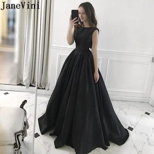 JaneVini Summer Black Girl Prom Dresses 2020 Sexy Backless Robe Satin A Line Long Sleeveless Girls Formal Dress Graduation Gown