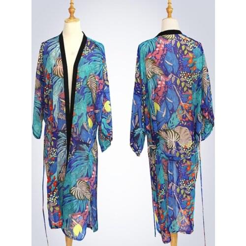 Viscose Women Wraps Floral Print Beach Wear Large Size Kimono Tropical Dress Swimsuit Bikini Shawls Female Ponchos