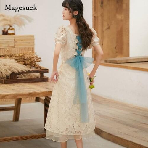 2021 Chic New Summer Women Dress French Vintage Lace Square Collar Dress for Women Elegant Chiffon Fashion Dress Vestidos 13972