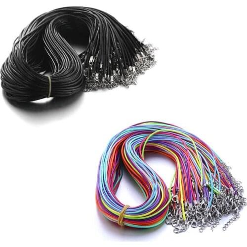 10pcs/lot 1.5mm Black 45+5CM Leather Braided Rope Necklaces Lobster clasp Rope Chain String Cord Necklace Jewelry Findings