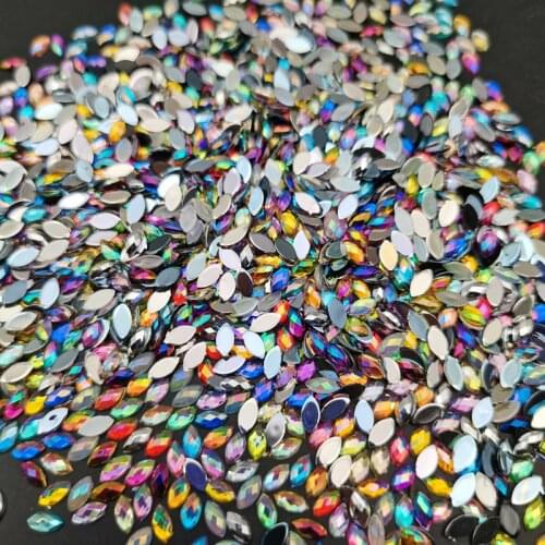100pcs Colorful ab Acrylic Horse Eye Rhinestones Flatback Gems Crystals Stone 3D Nail Art For Crafts Decoration