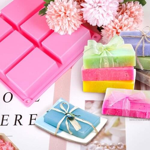 6 Cavity Plain Basic Rectangle Silicone Soap Mould Bake Mold Tray For Homemade DIY Craft Soap Mold Decor Tools 3D Mold