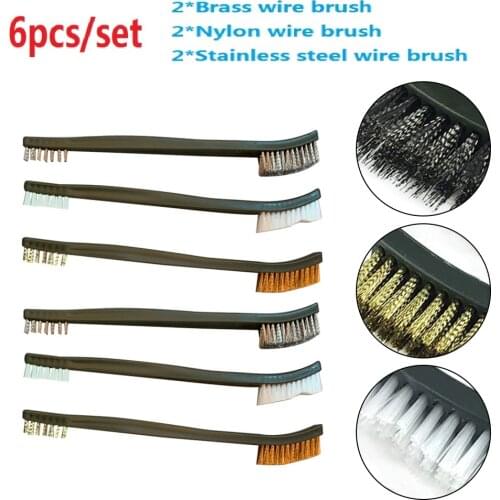 6pc WIRE BRUSH SET Small Long Steel Brass Nylon Metal Rust Paint Remover Cleaner