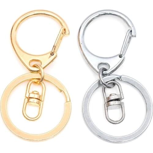 AIJJU 20Pcs Key Ring Key Chain Gold And Silver Plated 64mm Long Round Split Keys Lobster clasp Keyrings