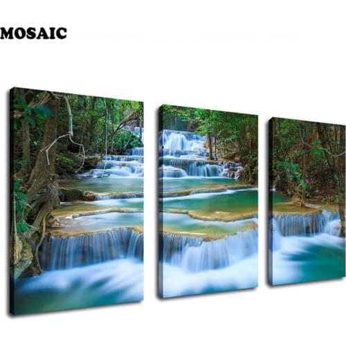 Waterfall diamond painting Art Blue Stream River in Green Forest Pictures Diamond Embroidery Full resin 3d diamonds with picture