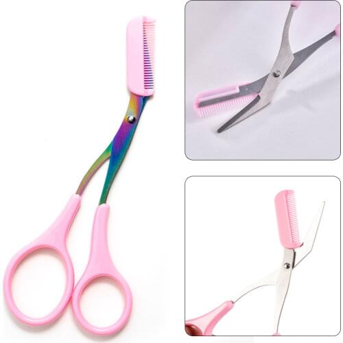 Stainless Steel Eyebrow Trimmer Scissors Color Titanium With Comb Removable Facial Hair Removal Shaver Cutter Makeup Accessories
