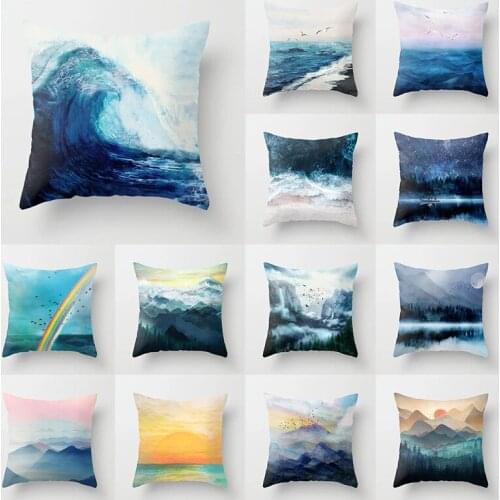 Watercolor Covers Sofa Pillow Case Sea Style Vintage Cushions Sofa Cover Pastel Colors 45x45cm Teal Turquoise Throw Pillow Cover