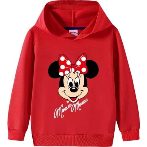 Disney Minnie Mouse Girl Sweatshirt Autumn Long Sleeve Cotton Cartoon Kids Clothes Baby Childrens Hoodies Tops