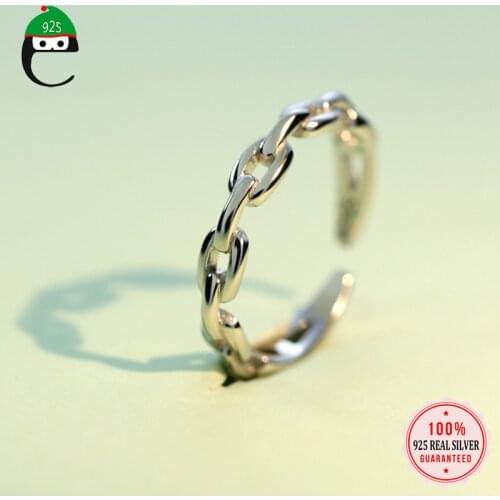 ElfoPlataSi 100% 925 Solid Real Sterling Silver Hollow Cycle Chain Openingl Ring Sizable 5 6 7 for Women Girl Jewelry XY1198