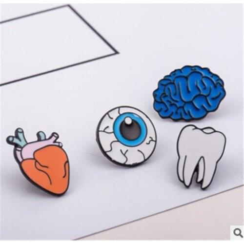 Human Organ Enamel Heart Tooth Pins Brooch Cute Smiley Teeth Eye Brain Brooches Badge for Doctor lapel pin badge Medical Jewelry