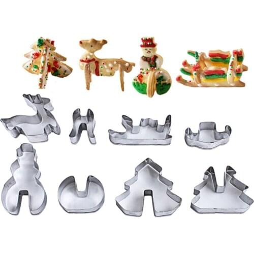 8pcs Stainless Steel Christmas Cookie Cutter Mold 3D Christmas Tree Snowman Shape Biscuit Fondant Cutter DIY Baking Decor Tools