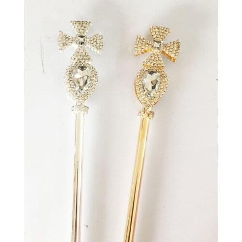 Crystal Wand Gold/Silver Color Royal Princess Round Crystal Ball Scepter King Queen Bridal Wedding Party Costume Handheld Props