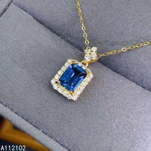 KJJEAXCMY fine jewelry 925 Sterling Silver inlaid natural blue topaz luxury girl new Pendant Necklace support test hot selling