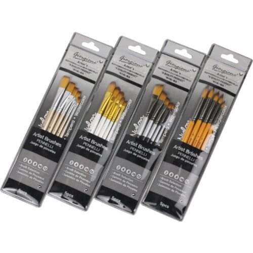 5PC Artist For Watercolor Painting Brushes Brush Oil Acrylic Flat&tip Paint Kit Gouache Painting Paint Brushes Acrylic Painting