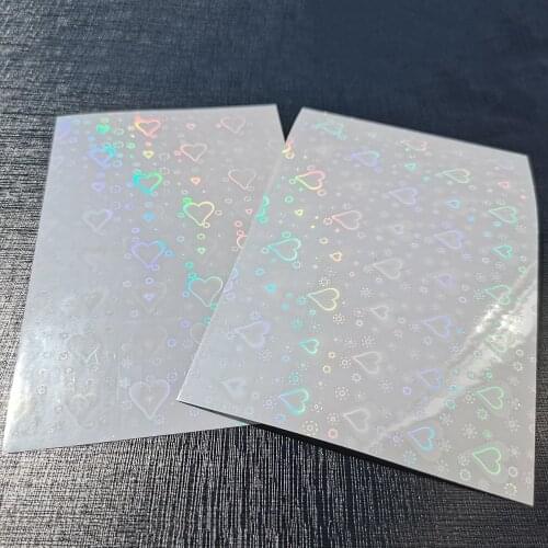 6inch 50 Sheets 105x165mm Holographic Love Heart Foil Adhesive Tape Back Hot Stamping On Paper DIY Package Color Card Photo Deco