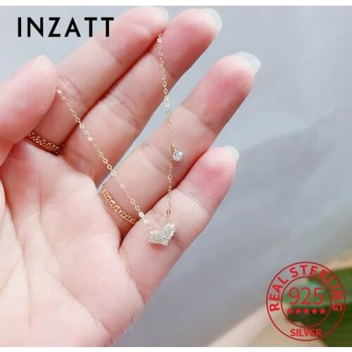 INZATT Real 925 Sterling Silver Zircon Heart 14K Gold Choker Necklace For Women Fine Jewelry Cute Accessories Drop shipping