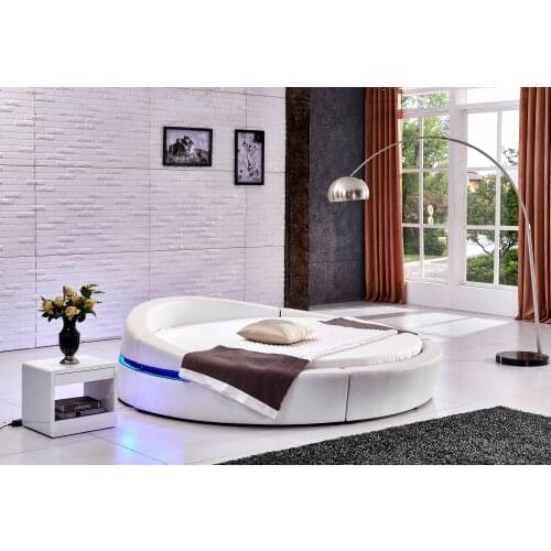 Bedroom furniture leather bed king frame bed round soft bed with LED lighting