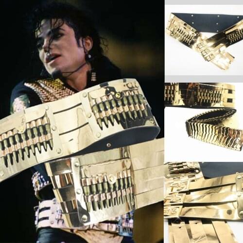 Rare MJ Michael Jackson Jam Dangerous Golden Leather Matel Bullet Handmade Belt Punk Rock All Size For Collection Show