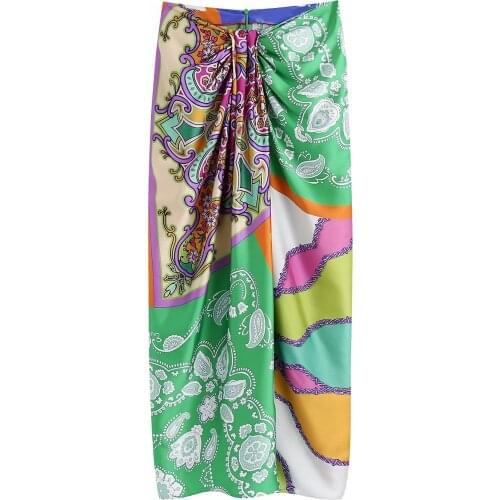 KUCLUT Women Vintage Cloth Patchwork Floral Print Knotted Sarong Skirt Faldas Mujer Female Back Zipper Chic Slim Vestidos K118