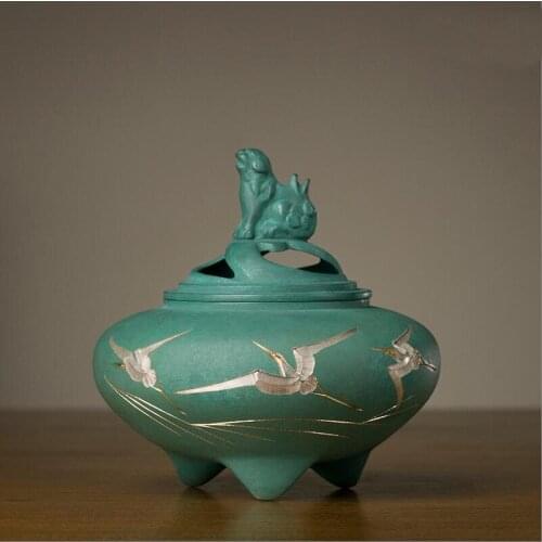 4 inches Japan Takaoka Douki Art Deco Pure Brass brave troops Crane Incense Burner Home Furnishings gift Handicraft