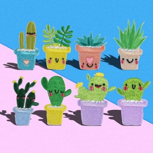 Cartoon plant embroidery Potted plants cactus patches cloth Badge patch DIY for Childrens jacket clothing accessories