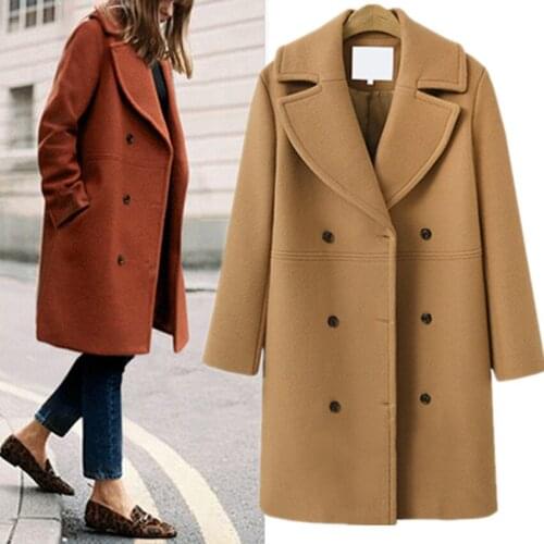 Zoulv 2020 New Autumn and Winter Plus Size Womens Woolen Coat Womens Double-breasted Mid-length Trench Coat Woolen Warm Coat