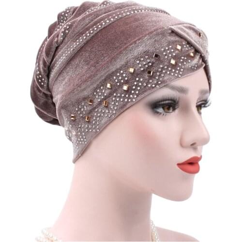 NEW 2021Four Seasons Fashion Ladies European And American Trend 12 COLOR Hot Rhinestone Two-color Pan Flower Muslim Baotou Hat