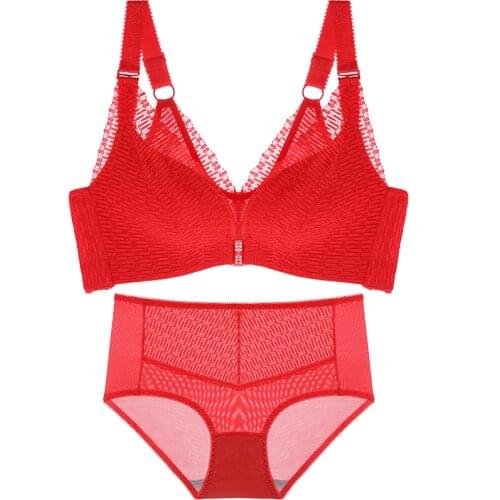 New front button plus size bra fat mm big cup underwear set lingerie set women Adjustable beauty back plus size underwear women