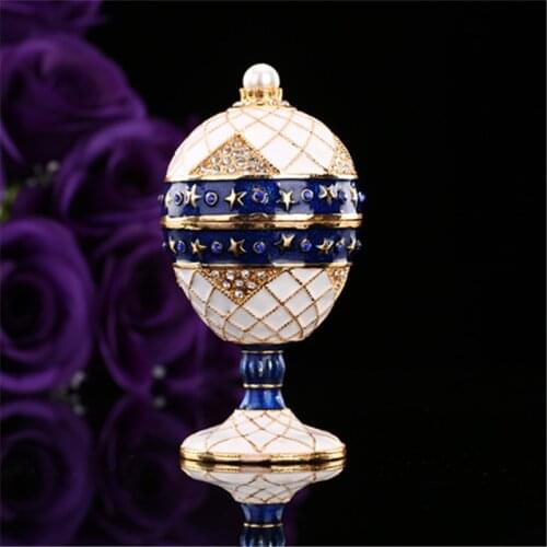 New Arrive White and Blue Faberge Egg Trinket Boxe for Home Decor animal bejeweled trinket box glass decoration