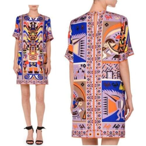 New India Totem Casual Dress Fashion Beautiful Fancy Natural Slim Waist Paragraph Knitted silk jsrsey Dress