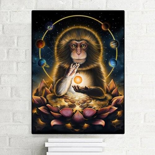 Monkey sitting on lotus Wall Art Poster and Prints Canvas Painting Animal and planet Picture For Living Room Wall Art Decoration