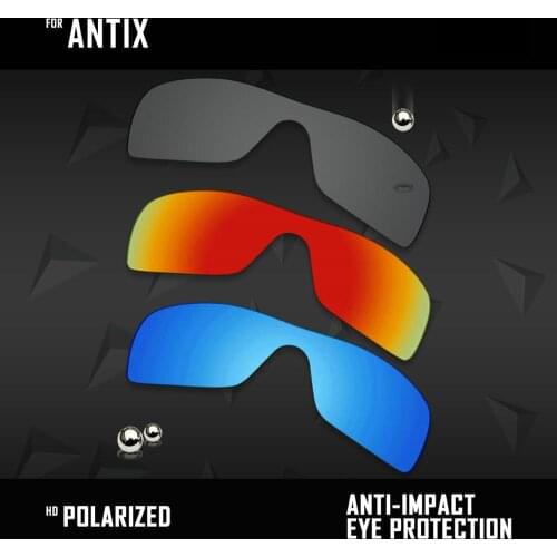 OOWLIT 3 Pieces Polarized Sunglasses Replacement Lenses for Oakley Antix-Black & Fire Red & Ice Blue